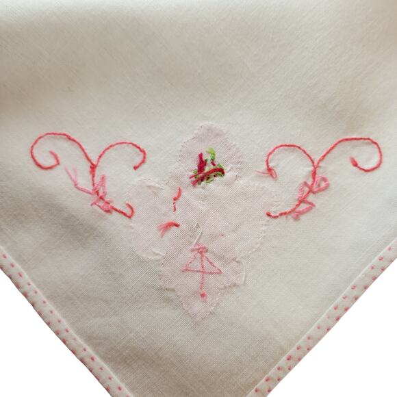 Pink Floral Embroidered Cloth Napkins 17" Vintage Cotton Set of 4 Rose - Picture 14 of 14